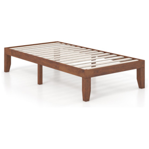 14 Inch Twin Size Rubber Wood Platform Bed Frame with Wood Slat Support-Walnut