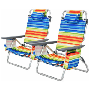 2-Pack Folding Backpack Beach Chair 5-Position Outdoor Reclining Chairs with Pillow-Yellow