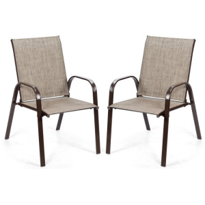 2 Pcs Patio Chairs Outdoor Dining Chair with Armrest-Gray