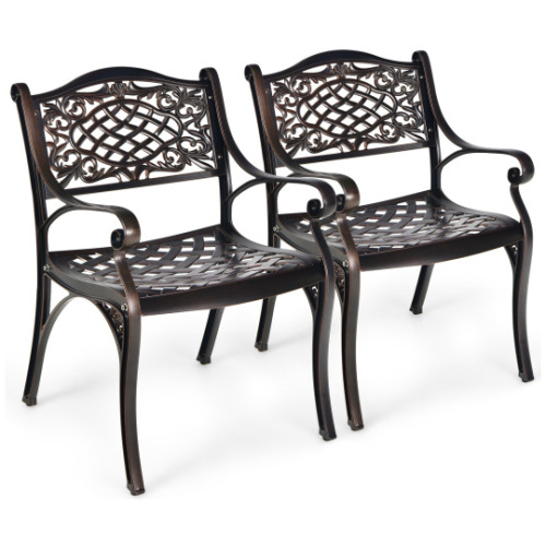 2-Piece Outdoor Cast Aluminum Chairs with Armrests and Curved Seats-Copper