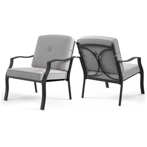 2 Piece Patio Metal Chairs with Seat and Back Cushions