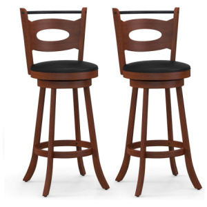 2 Pieces 24/29 inch Swivel Bar Stools with Curved Backrest and Seat Cushions-29 inches