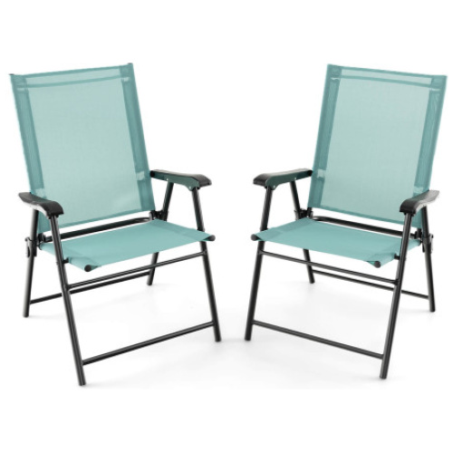 2 Set of Patio Dining Chair with Armrests and Metal Frame-Light Green