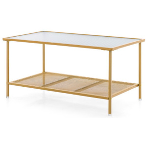 2-Tier Coffee Table with Shelf Center Tea Table with Tempered Glass Top-Golden