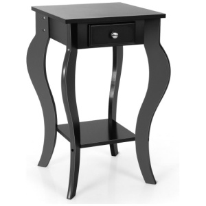 2-Tier End Table with Drawer and Shelf for Living Room Bedroom-Black