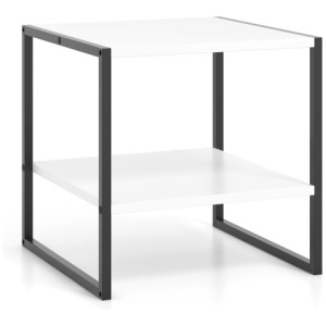 2-Tier Square End Table with Storage Shelf Reversible Design-White