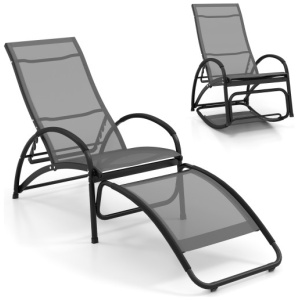 2-in-1 Outdoor Rocking Chair with 4-Position Adjustable Backrest for Patio Porch Poolside-Gray