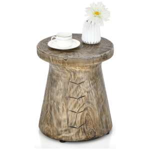 2-in-1 Rock End Table with Wood Grain for Living Room