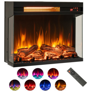 23 Inch 3-Sided Electric Fireplace 1500W Recessed Fireplace Insert-Black