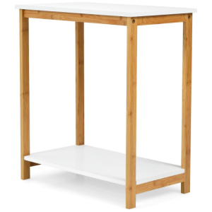 23 Inch Height 2-tier End Table with Bamboo Frame and Bottom Shelf-White