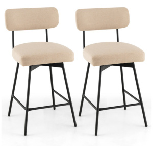 25 Inch 2-Piece Modern Upholstered Bar Stools with Back and Footrests-Beige