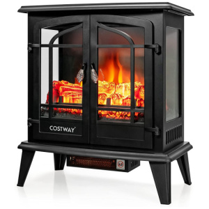 25 Inch Freestanding Electric Fireplace Heater with Realistic Flame effect-Black