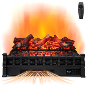 26 Inch Electric Fireplace Heater with Remote Control and Realistic Lemonwood Ember Bed-Black