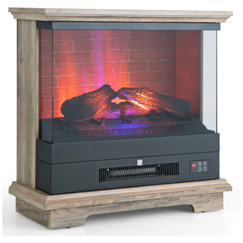 27 Inch Freestanding Electric Fireplace with 3-Level Vivid Flame Thermostat-Natural