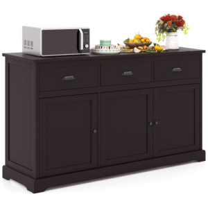 3 Drawers Sideboard Buffet Storage with Adjustable Shelves-Brown