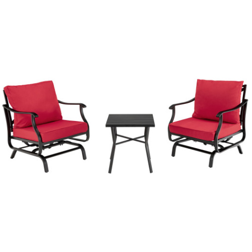 3 Piece Patio Rocking Chair Set with Coffee Table-Red