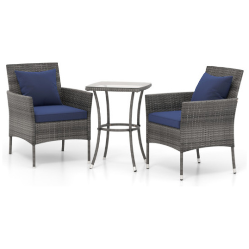 3 Pieces Patio Furniture Set with Cushioned Patio Chairs and Tempered Glass Coffee Table-Navy