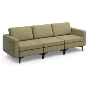 3-Seat Sectional Sofa Couch with Armrest Magazine Pocket and Metal Leg-Green