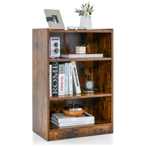 3-Tier Bookcase Open Display Rack Cabinet with Adjustable Shelves-Rustic Brown