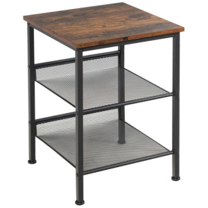 3-Tier Industrial End Table with Mesh Shelves and Adjustable Shelves