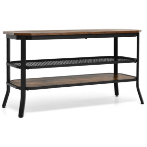 3-tier Console Table TV Stand with Mesh Storage Shelf-Rustic Brown