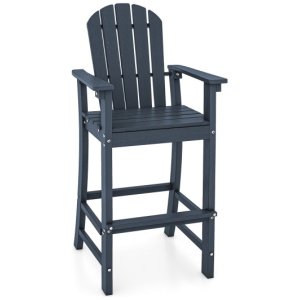 30 Inches Counter Height Outdoor HDPE Bar Stool with Armrests and Footrest-Navy