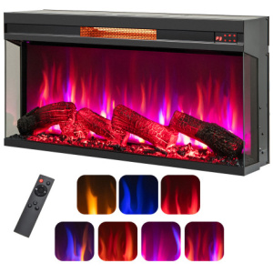 36 Inch 3-Sided 1500W Electric Fireplace with 7-Color Flame-Black