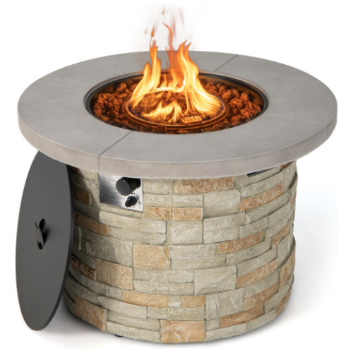 36 Inch Propane Gas Fire Pit Table with Lava Rock and PVC cover-Gray