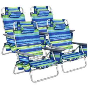 4-Pack 5-Position Outdoor Folding Backpack Beach Reclining Chair with Pillow-Blue