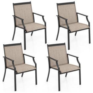 4 Piece Patio Dining Chairs Large Outdoor Chairs with Breathable Seat and Metal Frame-Coffee