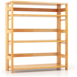 4-Tier Bookshelf Rubber Wood Bookcase with Side Fences for Living Room-29.5 inches