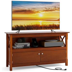 44 Inch Wooden Storage Cabinet TV Stand-Brown