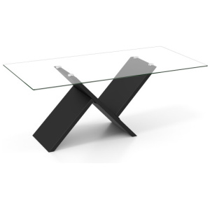 47 Inch Rectangle Glass Coffee Table Modern Center Table with Tempered Glass Tabletop-Black