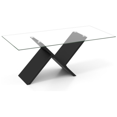 47 Inch Rectangle Glass Coffee Table Modern Center Table with Tempered Glass Tabletop-Black