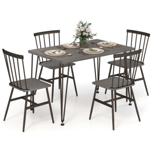 5-Piece Dining Table Set for 4 with 360° Swivel Feet for Small Place-Grey Oak