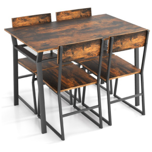 5 Piece Dining Table Set with Storage Rack and Metal Frame-Coffee