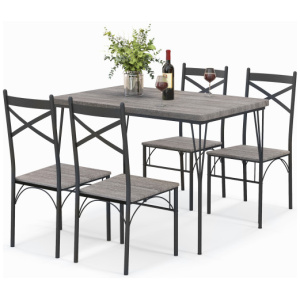 5 Pieces Dining Table Set with Metal Frame for Kitchen Dining Room-Gray