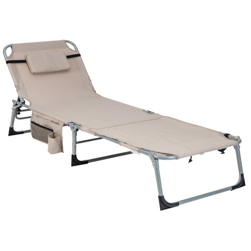 5-position Outdoor Folding Chaise Lounge Chair-Beige