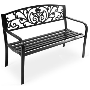 50 Inch Patio Park Steel Frame Cast Iron Backrest Bench Porch Chair