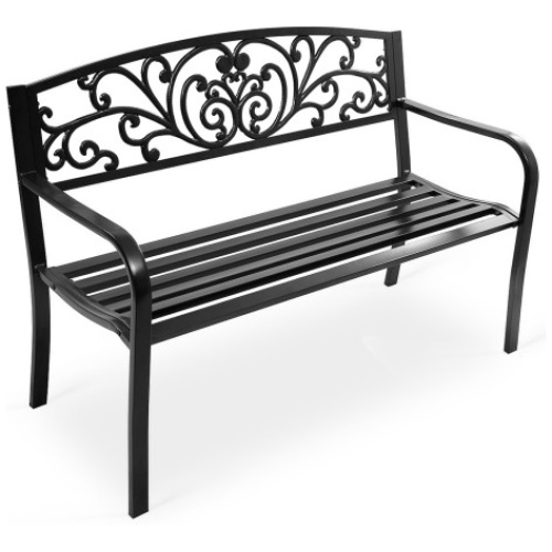 50 Inch Patio Park Steel Frame Cast Iron Backrest Bench Porch Chair