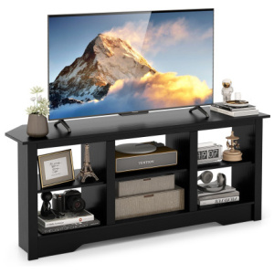 58 Inch TV Stand with 6 Open Storage Shelves for TVs up to 65 Inches-Black