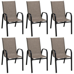 6 Pieces Patio Stackable Dining Chairs with Curved Armrests and Breathable Fabric