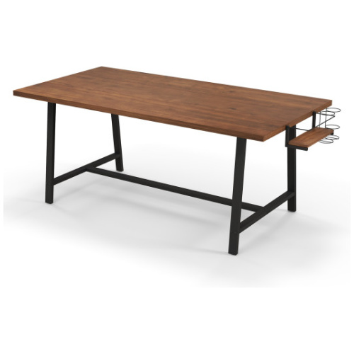 72 Inch Dining Table Rectangular Kitchen Table with 2-Bottle Wine Rack for 5-7-Walnut