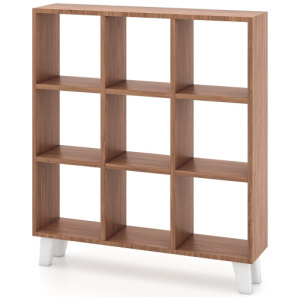 9-Cube Bookcase with 6 Removable Shelves and Raised Support Feet-Brown