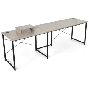 95 Inch 2-Person L-Shaped Long Reversible Computer Desk with Monitor Stand-Gray