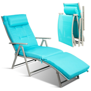 Adjustable Outdoor Lightweight Folding Chaise Lounge Chair with Pillow-Blue