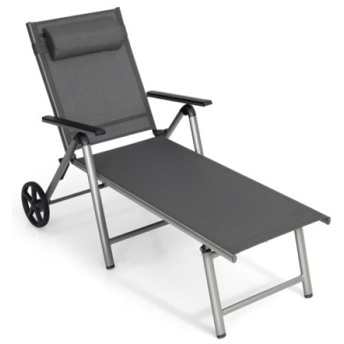 Adjustable Patio Folding Chaise Lounge Chair with Wheels