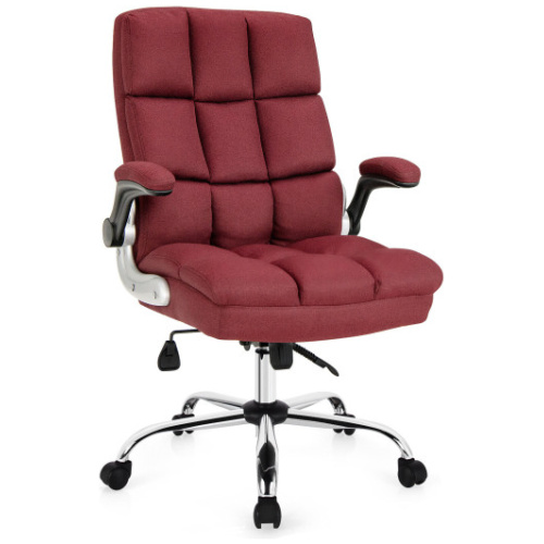 Adjustable Swivel Office Chair with High Back and Flip-up Arm for Home and Office-Red