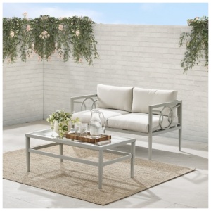 Ashford Outdoor Loveseat and Coffee Table, Creme