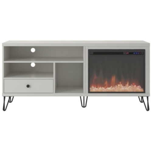 Ashton TV Stand with Electric Fireplace, White